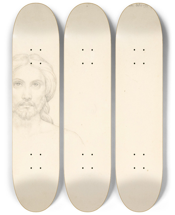 Triptych art skateboard deck of Victor Orsel Head Of Christ by Victor Orsel (1795-1850)