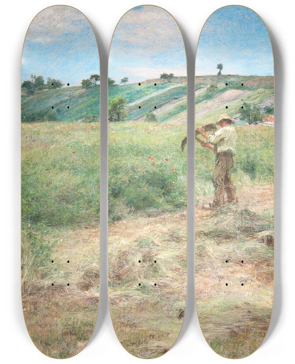 Triptych art skateboard deck of Lon Augustin Lhermitte Haymaking_1 by Lon Augustin Lhermitte (1844-1925)