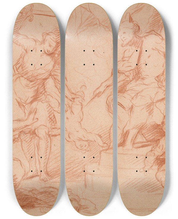 Triptych art skateboard deck of Alessandro Maganza Judgment Ofsolomon by Alessandro Maganza (1556-1630)