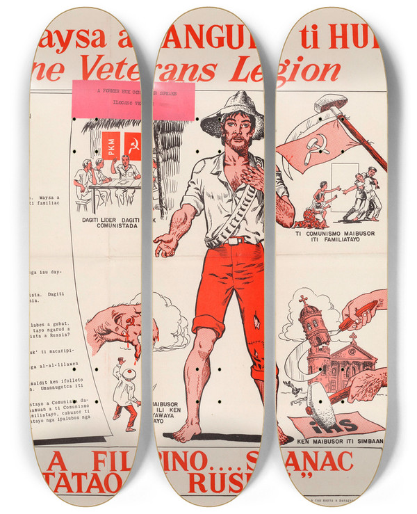Triptych art skateboard deck of Us Information Agency Statement Of A Former Hut Commander Of The Philippine Veterans Legion by U S Information Agency (1953-1999)