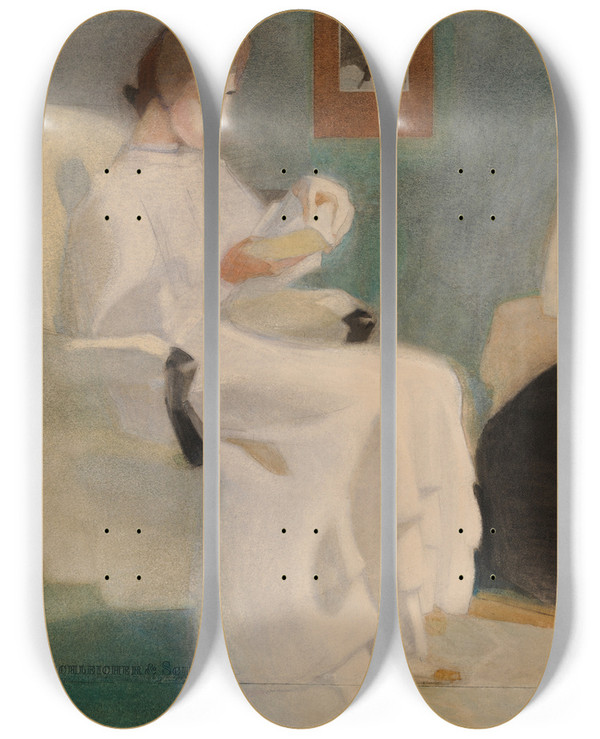 Triptych art skateboard deck of Helene Schjerfbeck Girls Reading by Helene Schjerfbeck (1862-1946)