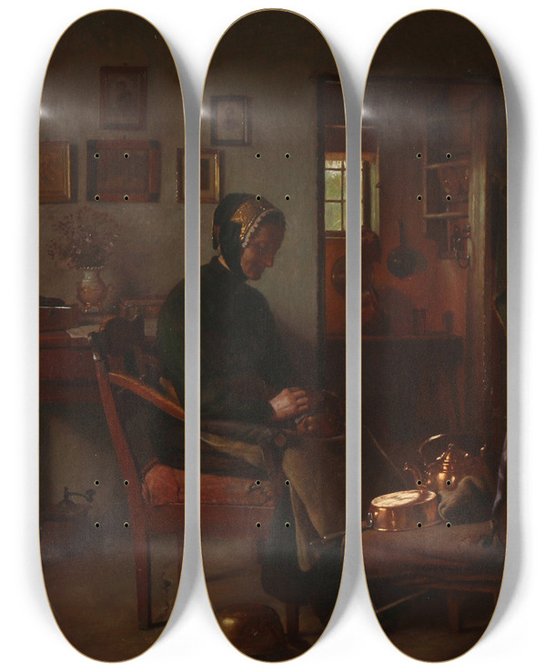 Triptych art skateboard deck of Gustav Vermehren Kobbertjet Pudses by Gustav Vermehren (1863-1931)