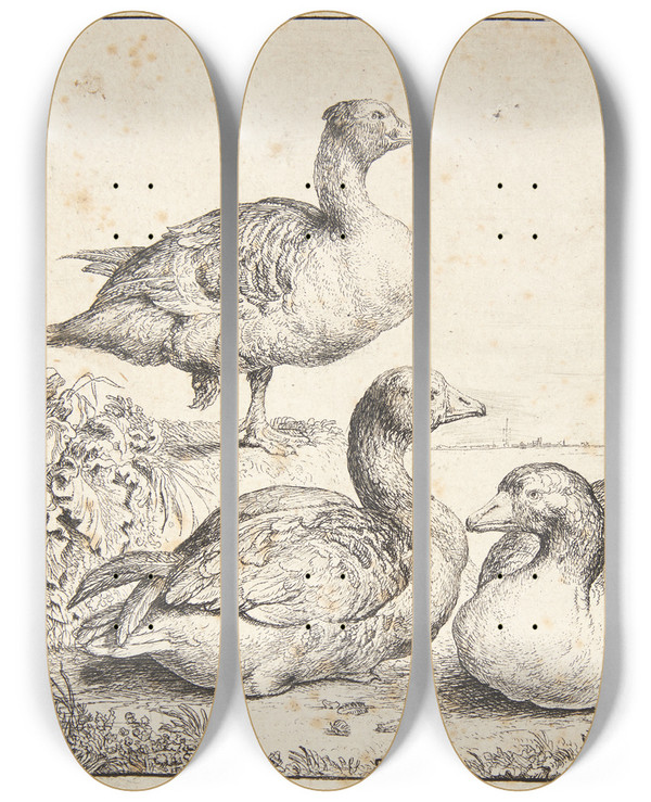 Triptych art skateboard deck of Simon De Vlieger Tre Gs by Simon de Vlieger (1601-1653)