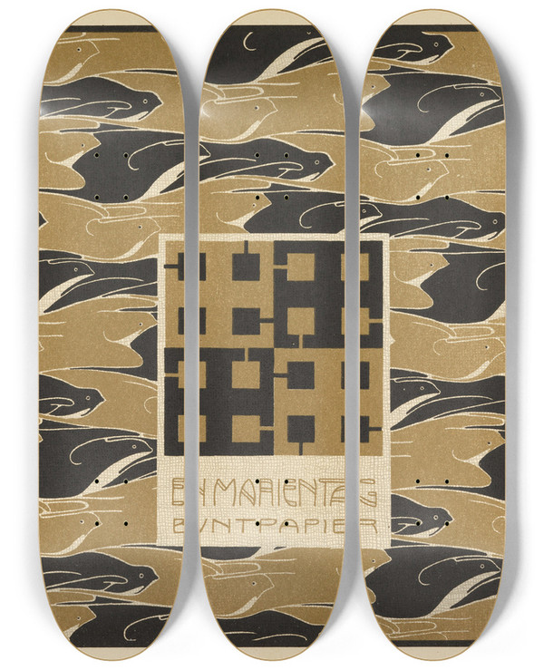 Triptych art skateboard deck of Koloman Moser Ein Marientag Buntpapier A Marys Day Decorated Paper by Koloman Moser (1868-1918)