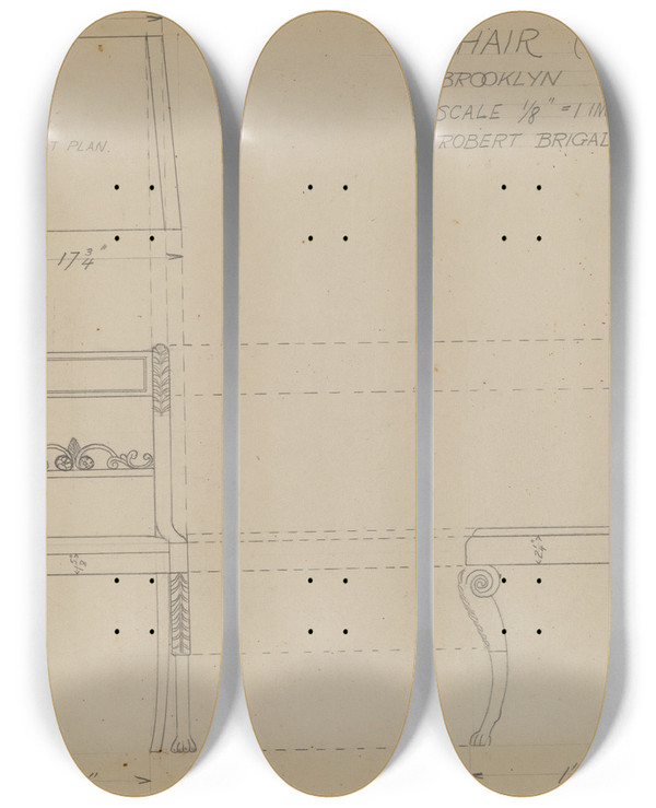 Triptych art skateboard deck of Robert Brigadier Side Chair by Robert Brigadier
