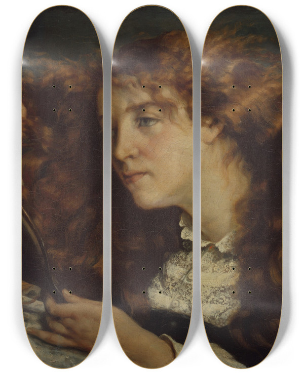 Triptych art skateboard deck of Gustave Courbet Jo La Belle Irlandaise by Gustave Courbet (1819-1877)
