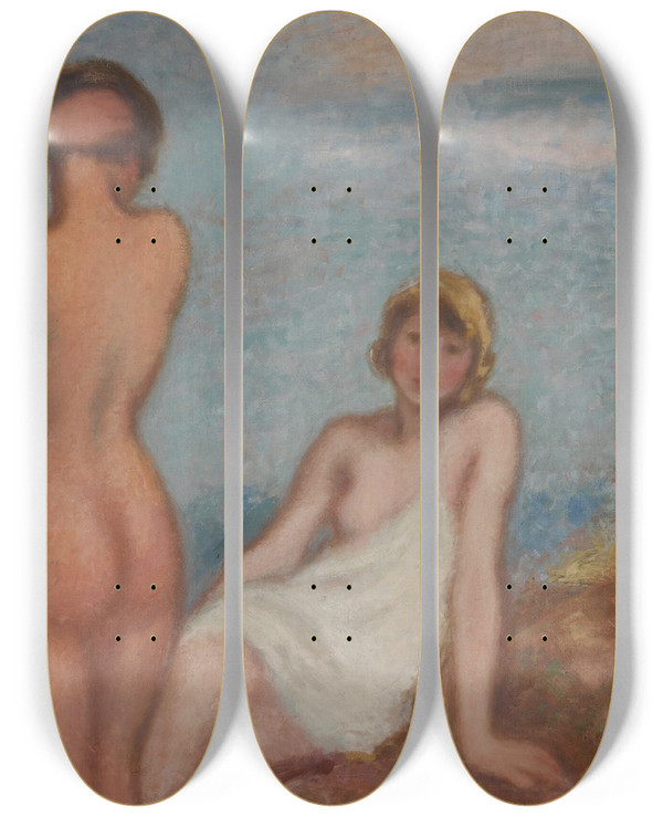 Triptych art skateboard deck of Georges Despagnat Les Baigneuses by Georges d'Espagnat (1870-1950)
