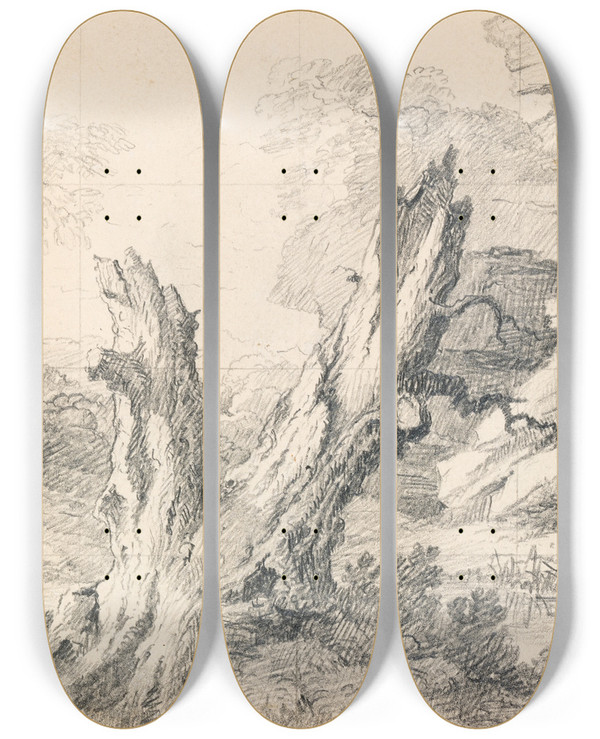 Triptych art skateboard deck of Jeremiah Hodges Mulcahy A Fancy Picture by Jeremiah Hodges Mulcahy (1804-1889)