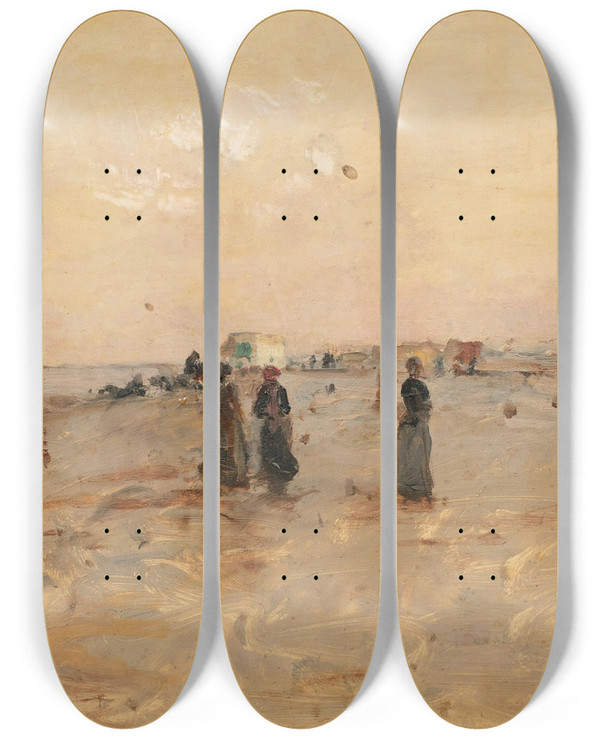 Triptych art skateboard deck of Luigi Loir On The Beach by Loir Luigi (1845-1916)