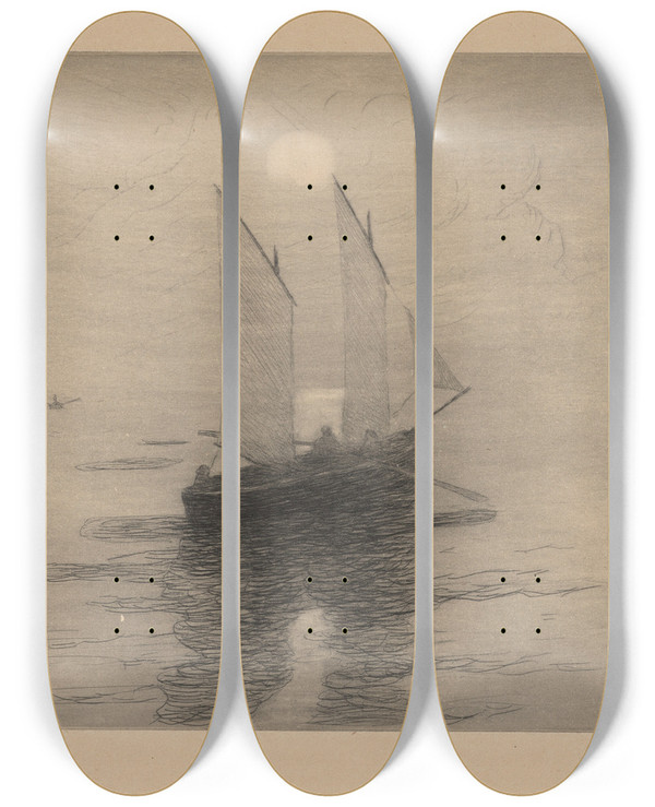 Triptych art skateboard deck of Maxime Maufra Le Bateau De Pche by Maxime Maufra (1861-1918)