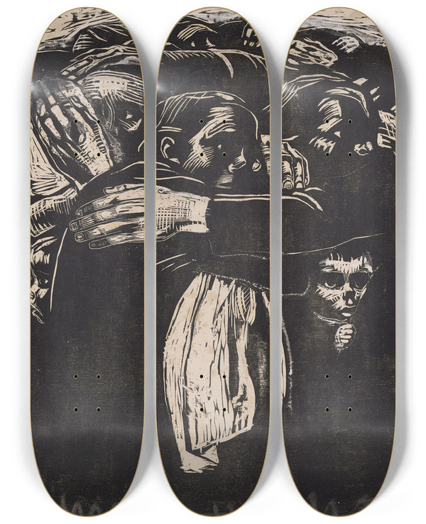 Triptych art skateboard deck of Kthe Kollwitz The Mothers by Kthe Kollwitz (1867-1945)