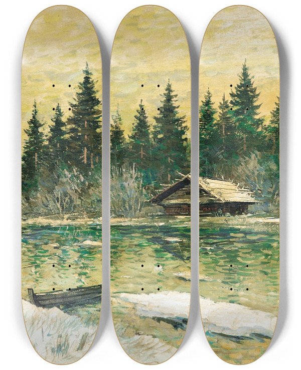 Triptych art skateboard deck of Konstantin Alexeevich Korovin Le Pcheur by Konstantin Alexeevich Korovin (1861-1939)