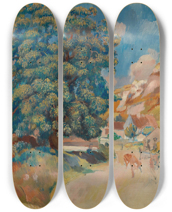 Triptych art skateboard deck of Pierreauguste Renoir Le Grand Arbre Au Bord De La Route_2 by Pierre-Auguste Renoir (1841-1919)