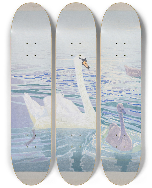 Triptych art skateboard deck of William Giles Swans And Cygnets by William Giles