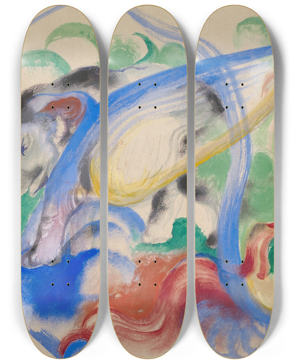 Triptych art skateboard deck of Franz Marc Fairy Animal by Franz Marc (1880-1916)