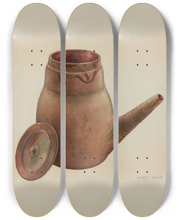Triptych art skateboard deck of Stanley Mazur Batter Jug by Stanley Mazur