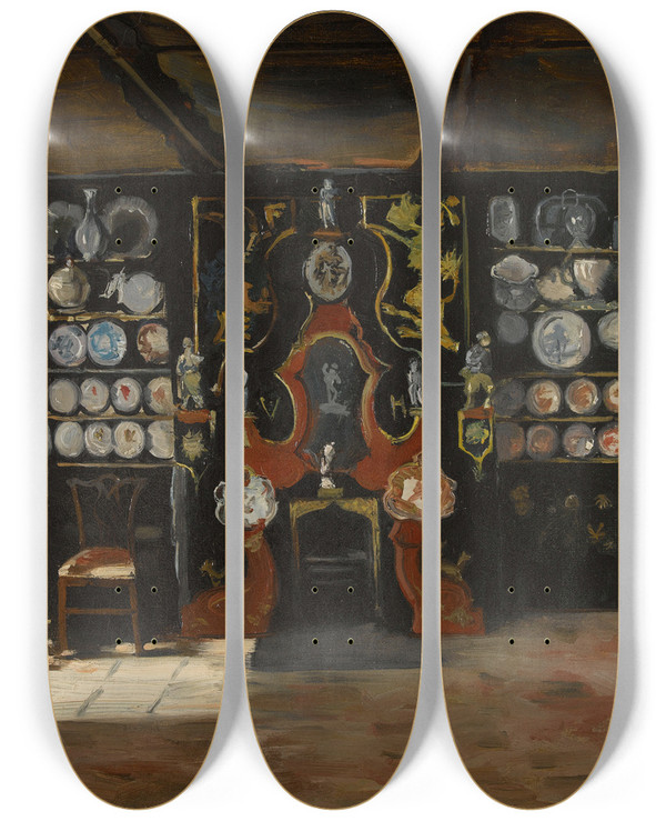 Triptych art skateboard deck of Edmond De Palzieux Salle Manger De Hauteville Ii Maison De Juliette Drouet Guernesey by Edmond de Palzieux (1850-1924)