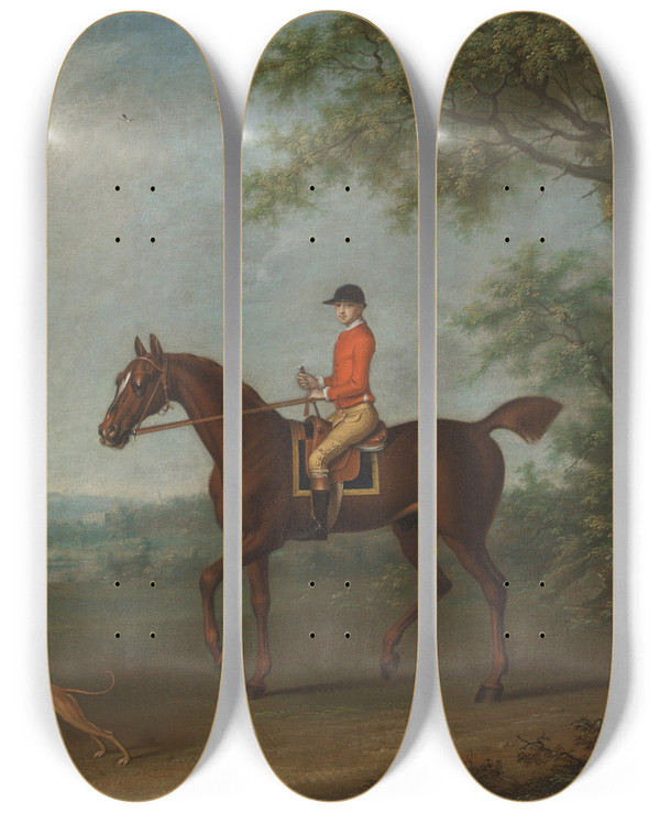 Triptych art skateboard deck of James Seymour Sedbury With Jockey Up And A Greyhound In An Extensive Wooded Landscape With Two Country Houses Beyond by James Seymour (1697-1752)