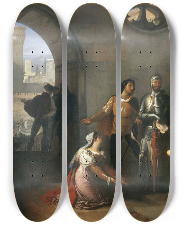 Triptych art skateboard deck of Francesco Hayez Pietro Rossi by Francesco Hayez (1791-1882)