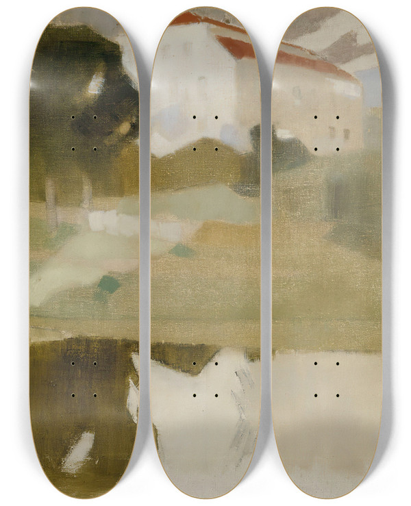 Triptych art skateboard deck of Helene Schjerfbeck Sjundby Manor by Helene Schjerfbeck (1862-1946)