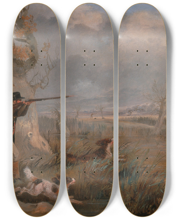 Triptych art skateboard deck of Henry Thomas Alken Duck Shooting by Henry Thomas Alken (1785-1851)