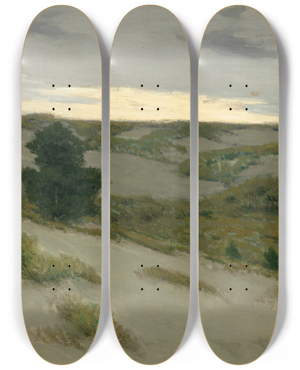 Triptych art skateboard deck of Charles Warren Eaton The Gray Dunes Belgium by Charles Warren Eaton (1857-1937)