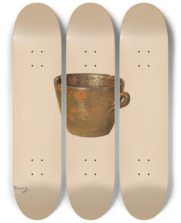 Triptych art skateboard deck of Aaron Fastovsky Cup by Aaron Fastovsky