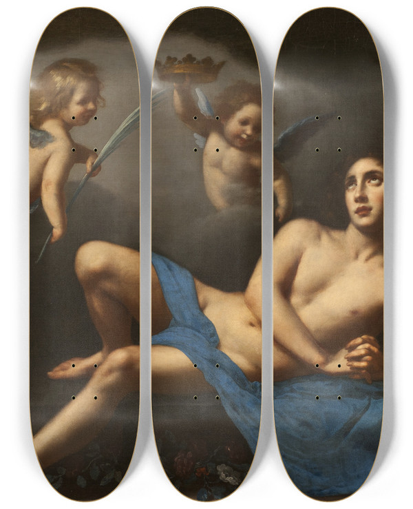 Triptych art skateboard deck of Felice Ficherelli St Lawrence by Felice Ficherelli (1603-1660)
