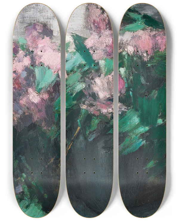 Triptych art skateboard deck of Jnos Vaszary Lilacs by Janos Vaszary (1867-1939)