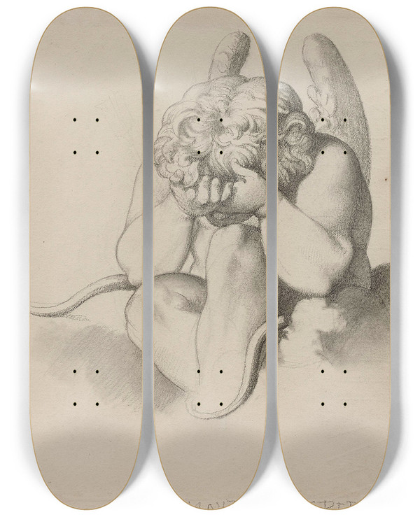 Triptych art skateboard deck of Henri Lehmann Amour Dsespr by Henri Lehmann (1814-1882)