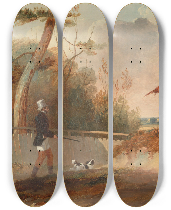 Triptych art skateboard deck of Samuel John Egbert Jones Pheasant Shooting by Samuel John Egbert Jones (1797-1861)