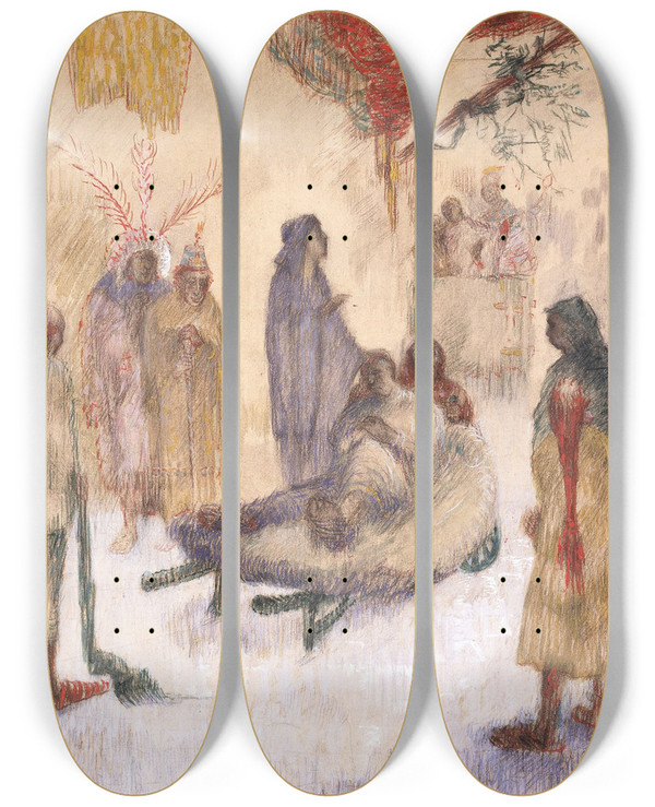 Triptych art skateboard deck of James Ensor Christ With The Lame by James Ensor (1860-1949)