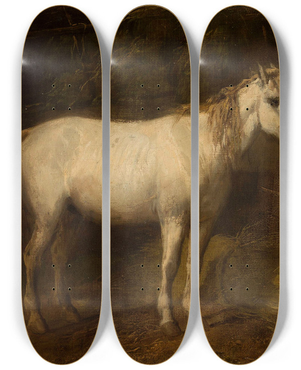 Triptych art skateboard deck of Jzef Brodowski Horse In The Stables by Jozef Brodowski (1772-1853)