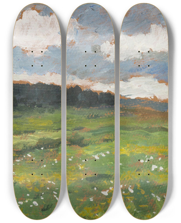 Triptych art skateboard deck of Gustav Macoun Study Of A Landscape by Gustav Macoun (1892-1934)