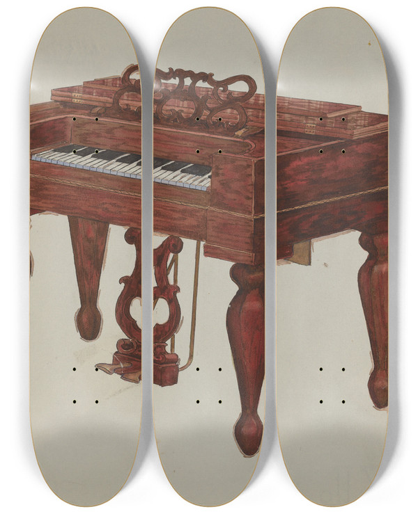 Triptych art skateboard deck of Rex F Bush Melodeon by Rex F Bush (20-)
