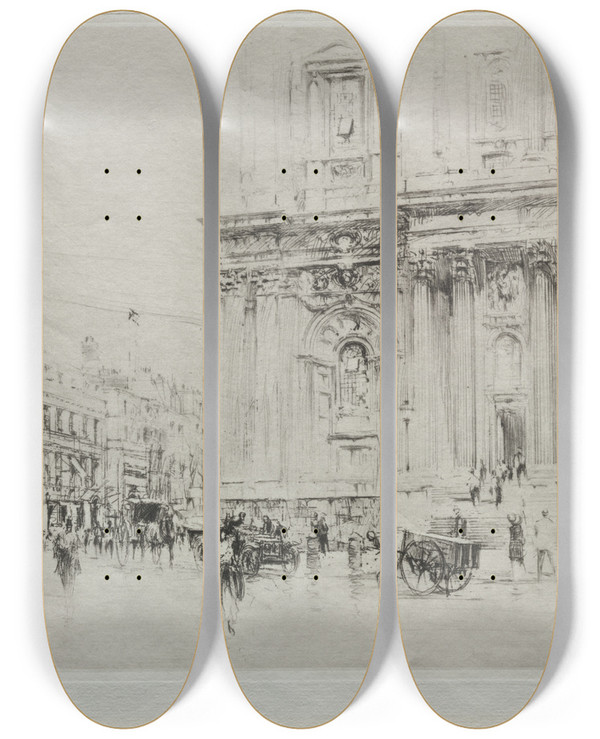 Triptych art skateboard deck of William Walcot St Pauls London by William Walcot (1874-1943)