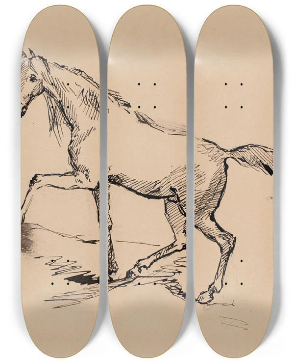 Triptych art skateboard deck of Helene Schjerfbeck Hevonen Luonnos by Helene Schjerfbeck (1862-1946)