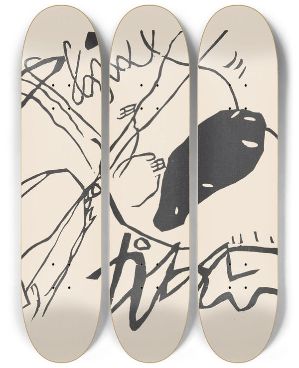 Triptych art skateboard deck of Wassily Kandinsky Klnge Pl02 by Wassily Kandinsky (1866-1944)