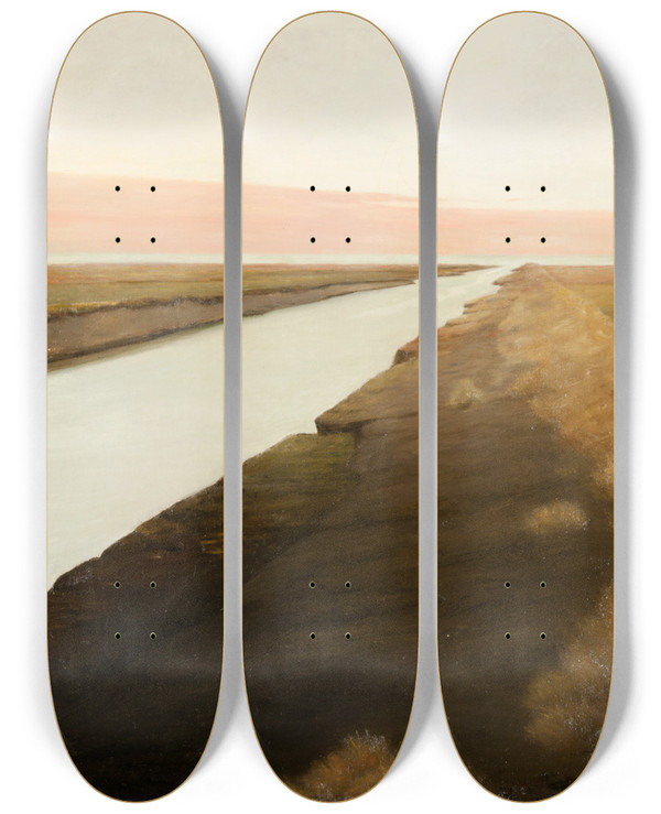 Triptych art skateboard deck of Johan Rohde Ribe Stream by Johan Rohde (1856-1935)