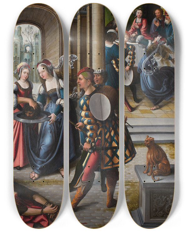 Triptych art skateboard deck of Bernard Van Orley The Martyrdom Of Saint John The Baptist by Bernard Van Orley (1492-1542)