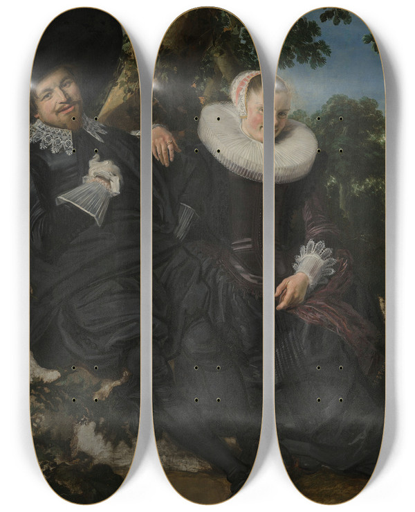 Triptych art skateboard deck of Frans Hals Portrait Of A Couple Probably Isaac Abrahamsz Massa And Beatrix Van Der Laen by Frans Hals (1581-1666)