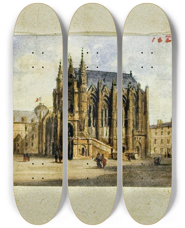 Triptych art skateboard deck of Augustesbastien Bnard La Sainte Chapelle by Auguste-Sbastien Bnard (1810-1873)