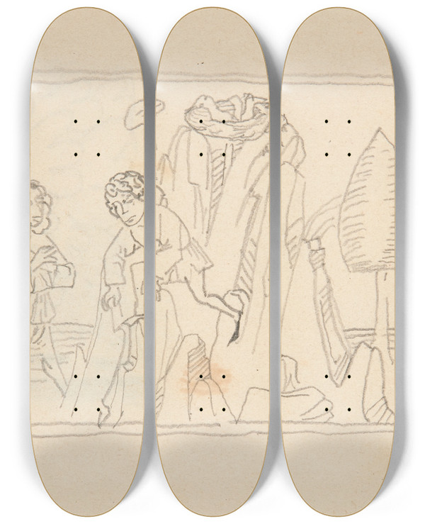 Triptych art skateboard deck of Viking Eggeling Original Drawings 33 by Viking Eggeling (1880-1925)