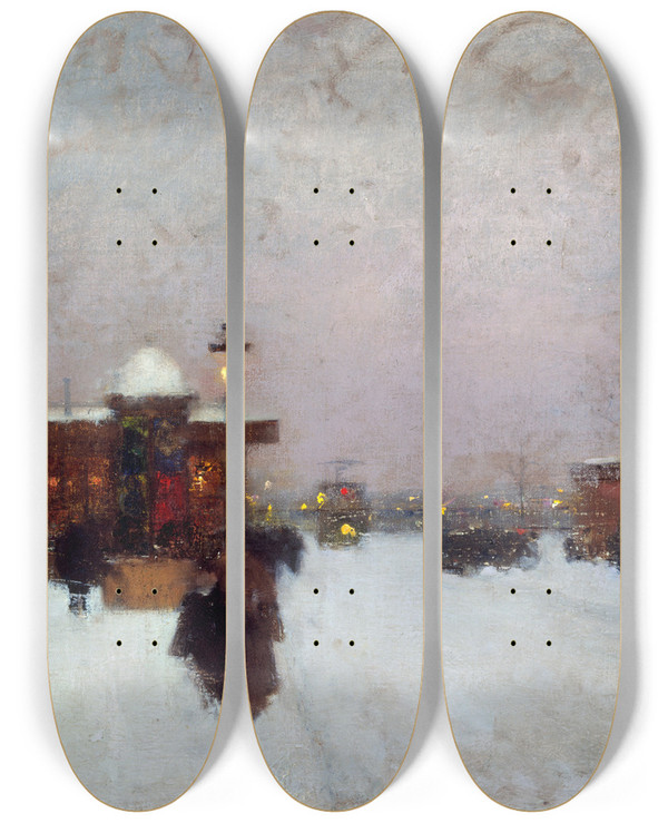 Triptych art skateboard deck of Luigi Loir Porte Maillot Effet De Neige La Nuit by Loir Luigi (1845-1916)