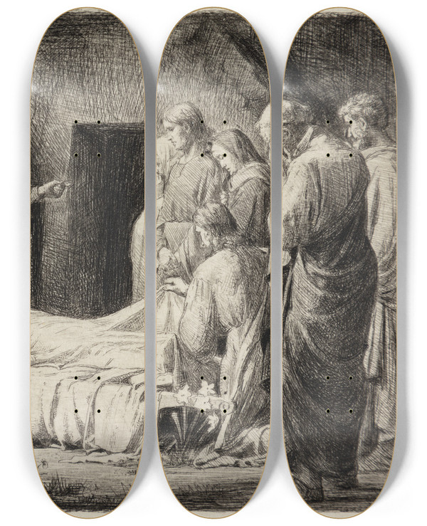 Triptych art skateboard deck of Carl Bloch The Entombment Of Christ by Carl Bloch (1834-1890)