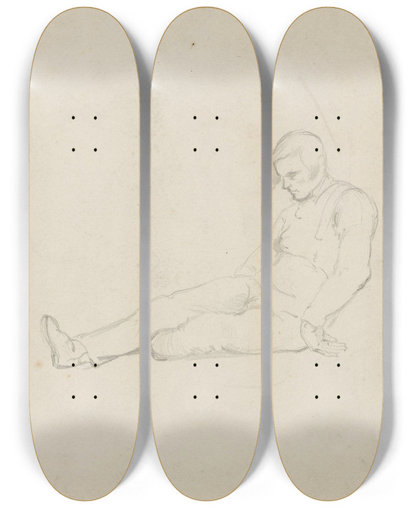 Triptych art skateboard deck of Adolph Tidemand Sittende Mann Som Sover by Adolph Tidemand (1814-1876)