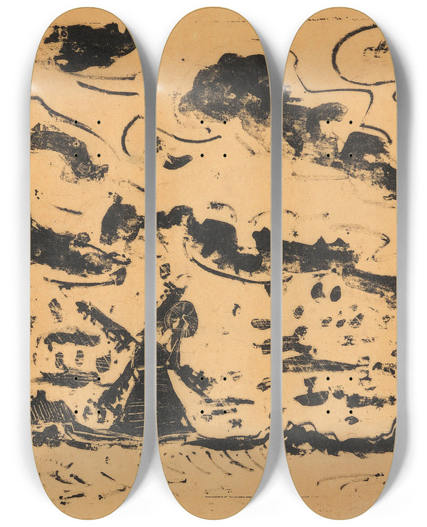 Triptych art skateboard deck of Ernst Ludwig Kirchner Windmhle Bei Burg Auf Fehmarn by Ernst Ludwig Kirchner (1880-1938)