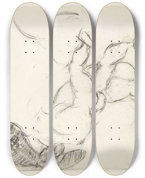 Triptych art skateboard deck of Edvard Weie Figurstudie Til Poseidonbilledet by Edvard Weie (1879-1943)