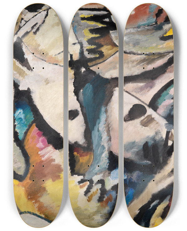 Triptych art skateboard deck of Wassily Kandinsky Improvisation 13 by Wassily Kandinsky (1866-1944)