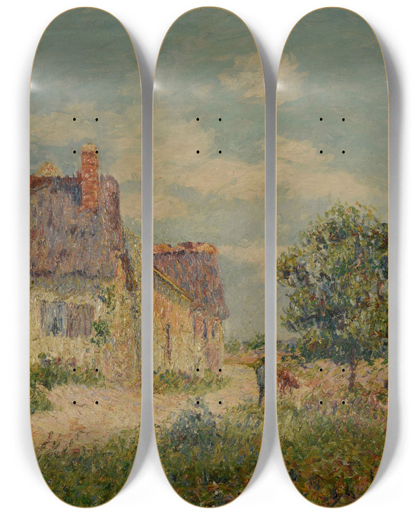 Triptych art skateboard deck of Gustave Loiseau Chaumire Au Vandreuil by Gustave Loiseau (1865-1935)
